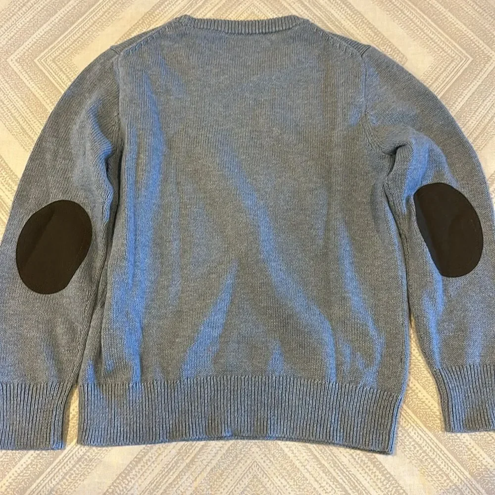 Crewcuts Boys Grey Crewneck Sweater with Faux Suede Elbow Patches - Size 6/7